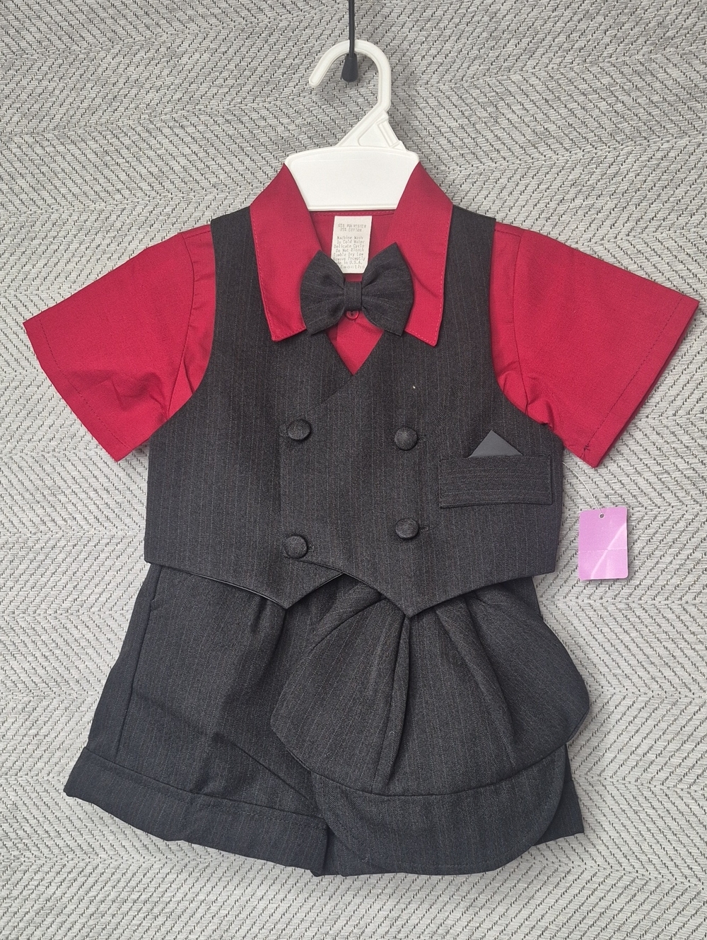 NWT Vintage Toddler Boys 24M Formal Suit Set Red Shirt Vest Shorts Hat Bow Tie